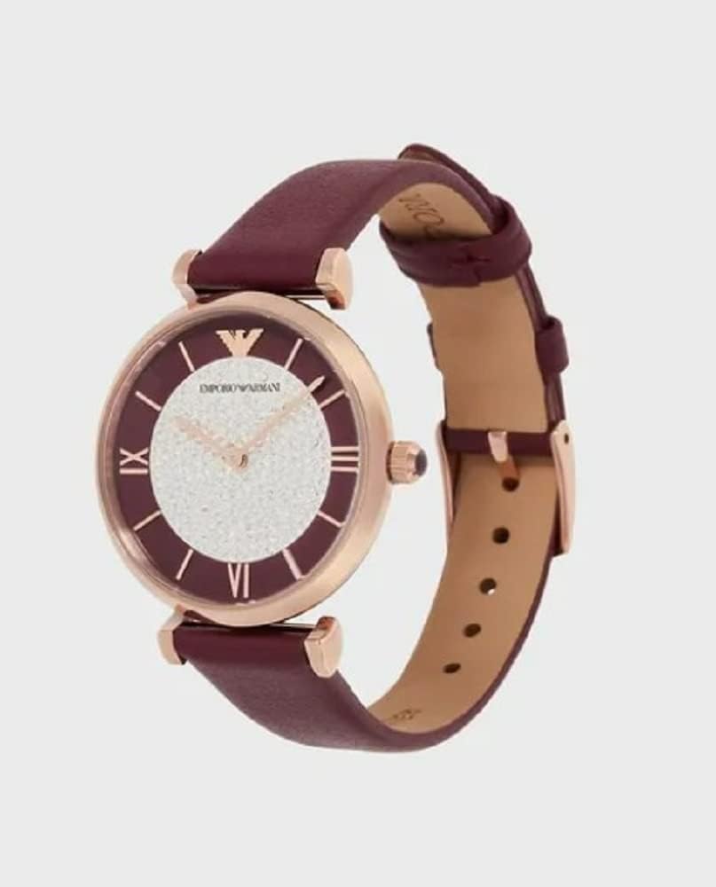 Emporio Armani Bordeauxrood Leren Horloge met Twee Wijzers
