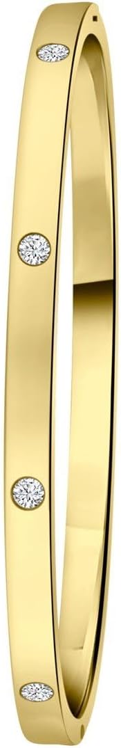 Lucardi Dames Goldplated armband bangle geboortestenen - Staal - Armband - Cadeau - Stijlvol - Goudkleurig