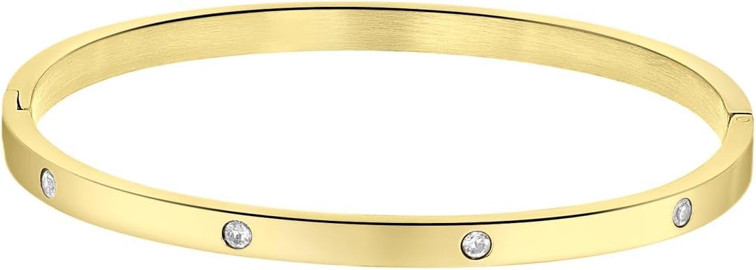 Lucardi Dames Goldplated armband bangle geboortestenen - Staal - Armband - Cadeau - Stijlvol - Goudkleurig