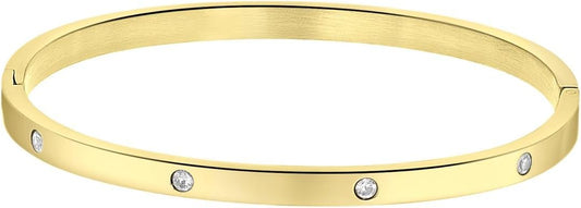 Lucardi Dames Goldplated armband bangle geboortestenen - Staal - Armband - Cadeau - Stijlvol - Goudkleurig