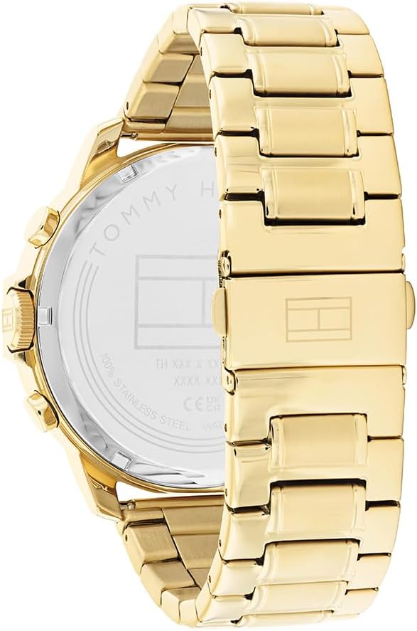 Tommy Hilfiger Analoog multifunctioneel quartz horloge voor mannen met goudkleurige roestvrijstalen armband - 1710511, Zwart, armband