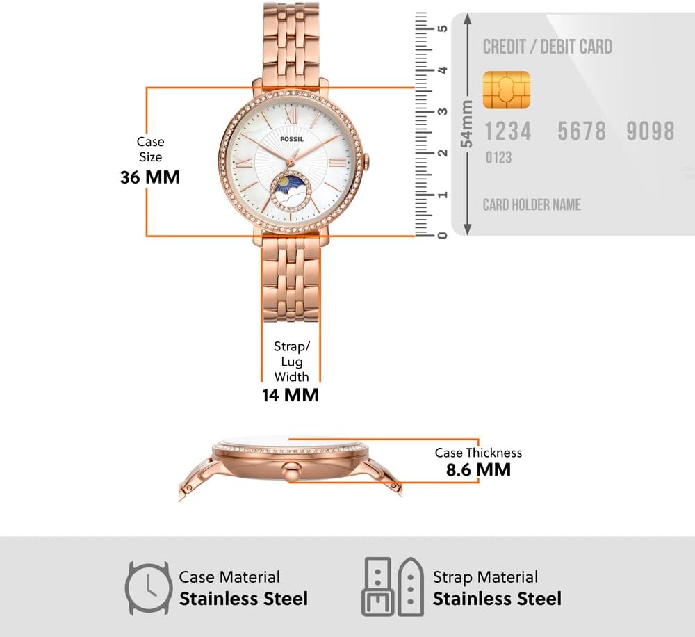 Fossil Jacqueline Watch for Women, multifunctional movement with Stainless steel or Leather Strap