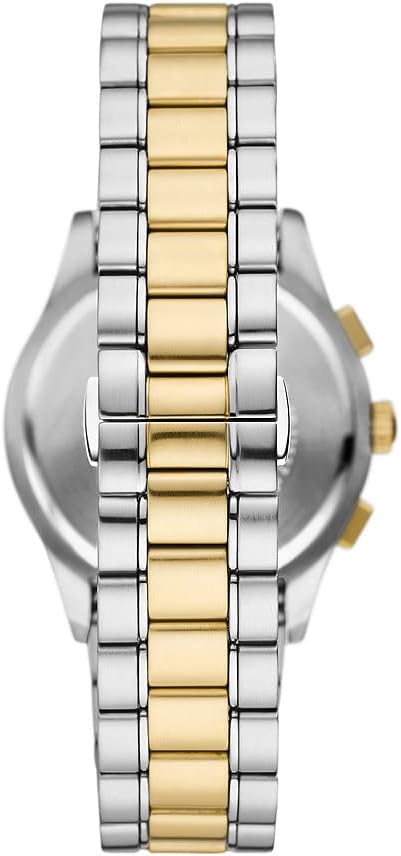 Emporio Armani Herenhorloge analoog kwarts met roestvrijstalen armband, meerkleurig, AR11579, Goud- en blauwe tint, Dit horloge heeft een sportief elegant design vanwege de ronde roestvrijstalen