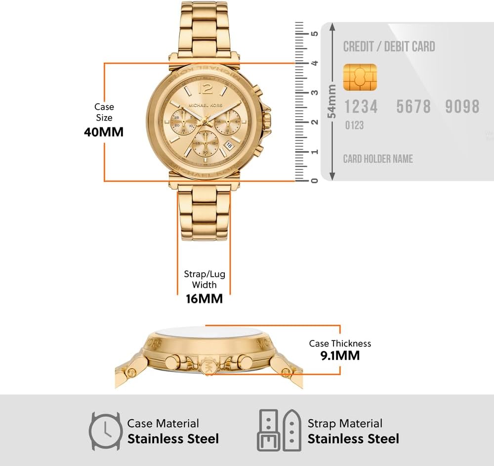 Michael Kors Analoge Quartz horloge voor dames met roestvrijstalen band MK7493, Goud, armband