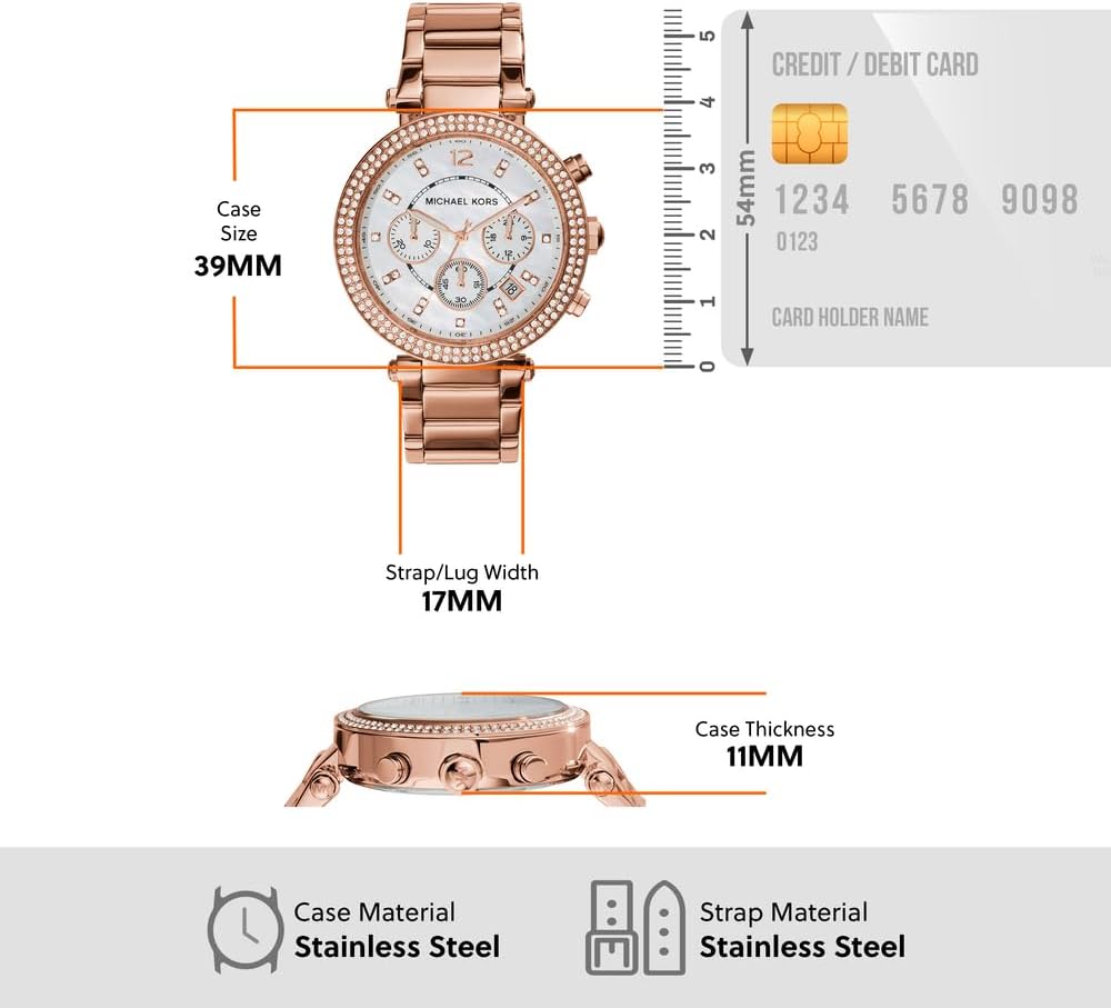 Michael Kors Parker Horloge voor dames, uurwerk chronograaf met roestvrij stalen of lederen band