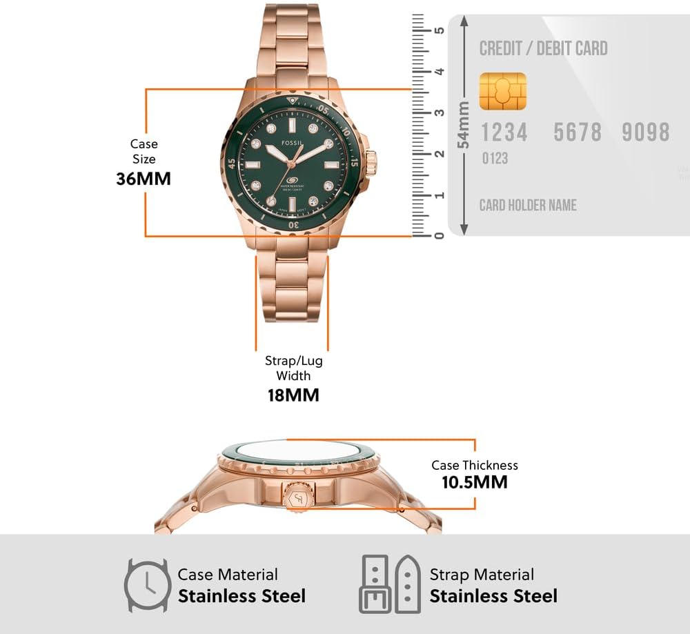 Fossil Blue dive Watch for Women, Quartz movement with Stainless steel or Leather Strap