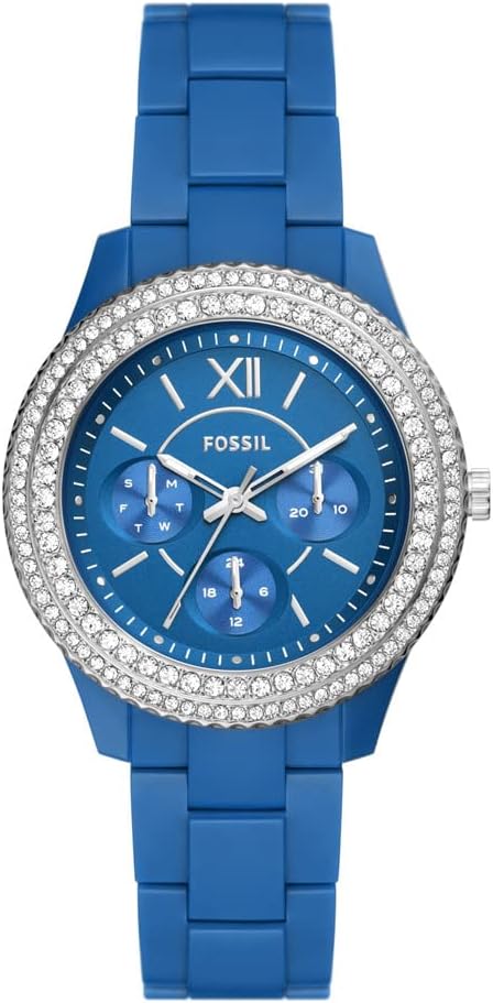 Fossil Stella horloge voor dames, chronograaf uurwerk met roestvrij stalen of leren band