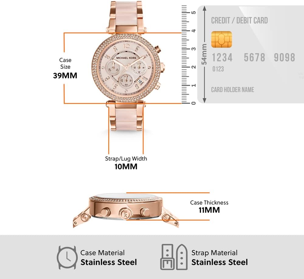 Michael Kors Parker Horloge voor dames, uurwerk chronograaf met roestvrij stalen of lederen band