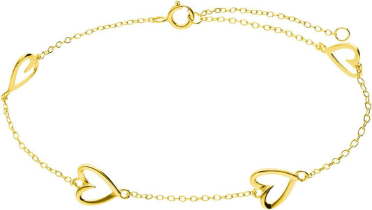 Lucardi Dames Zilveren goldplated armband hartjes - Armband - 925 Zilver - Goud - 19 cm