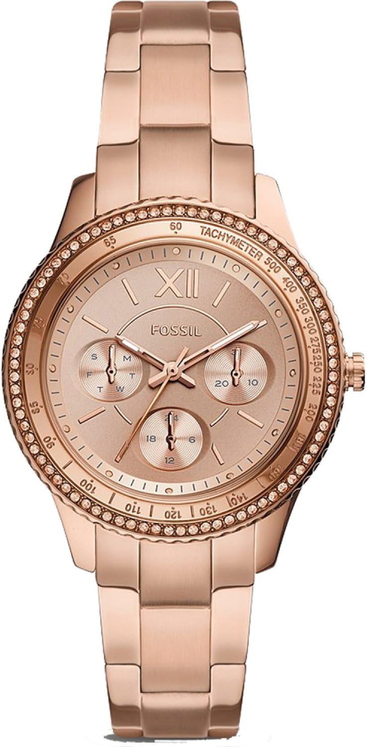 Fossil Stella horloge voor dames, chronograaf uurwerk met roestvrij stalen of leren band