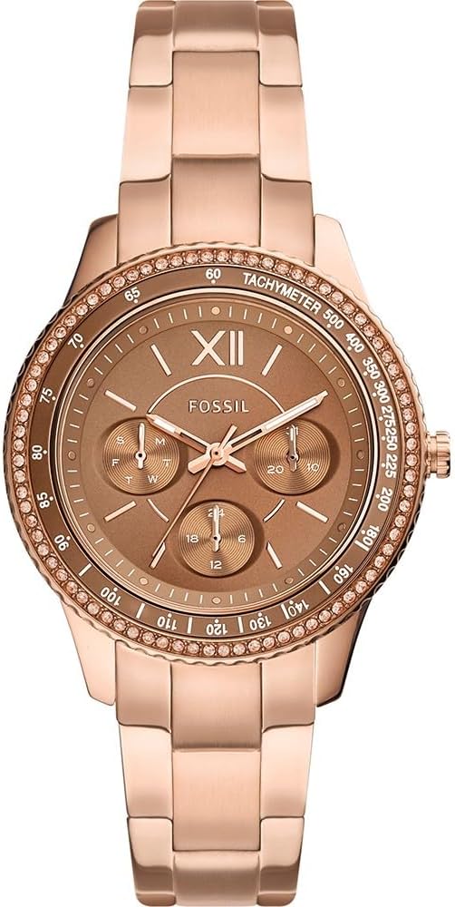 Fossil Stella horloge voor dames, chronograaf uurwerk met roestvrij stalen of leren band