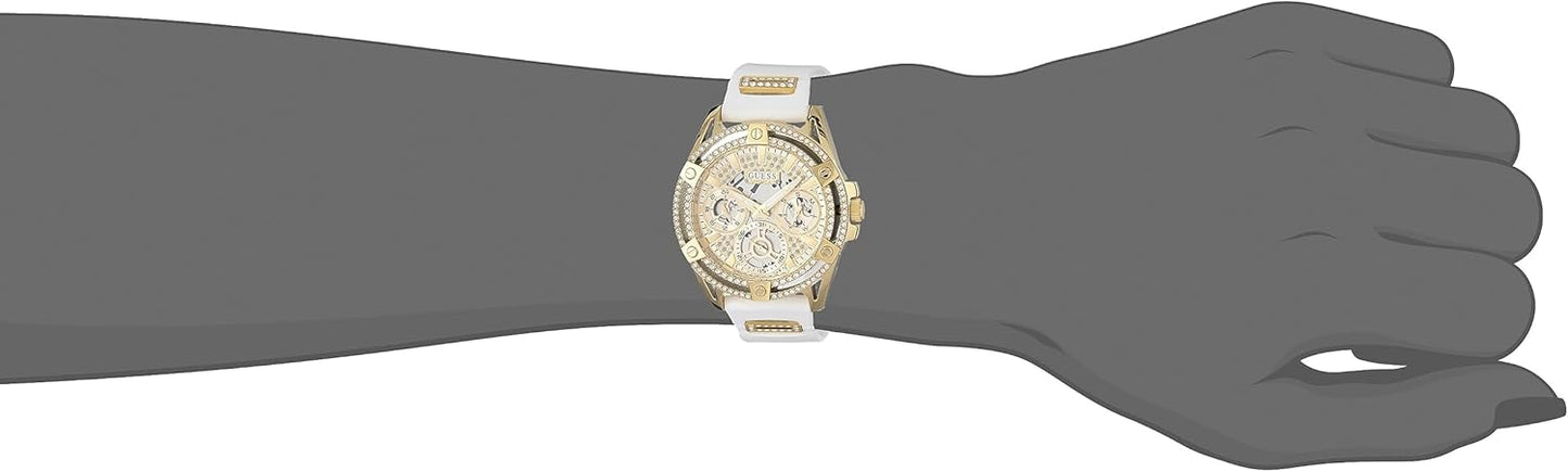 GUESS Goudkleurig en wit siliconen multifunctioneel horloge