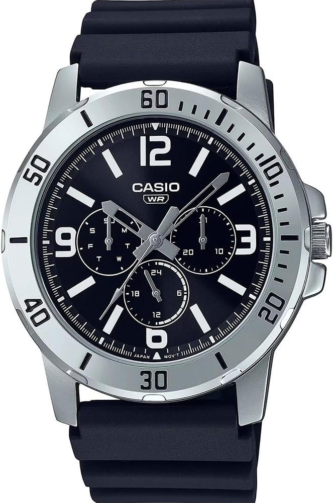 Casio Herenhorloge - MTP-VD300-1BUDF zwarte wijzerplaat, zwarte band, Zwart/Zilver, Digitaal