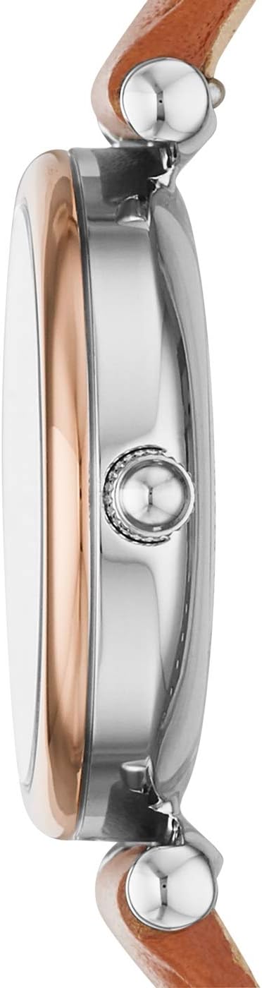 Fossil Carlie Mini horloge voor dames, Quartz uurwerk met roestvrij stalen of leren band, Bruin tanig