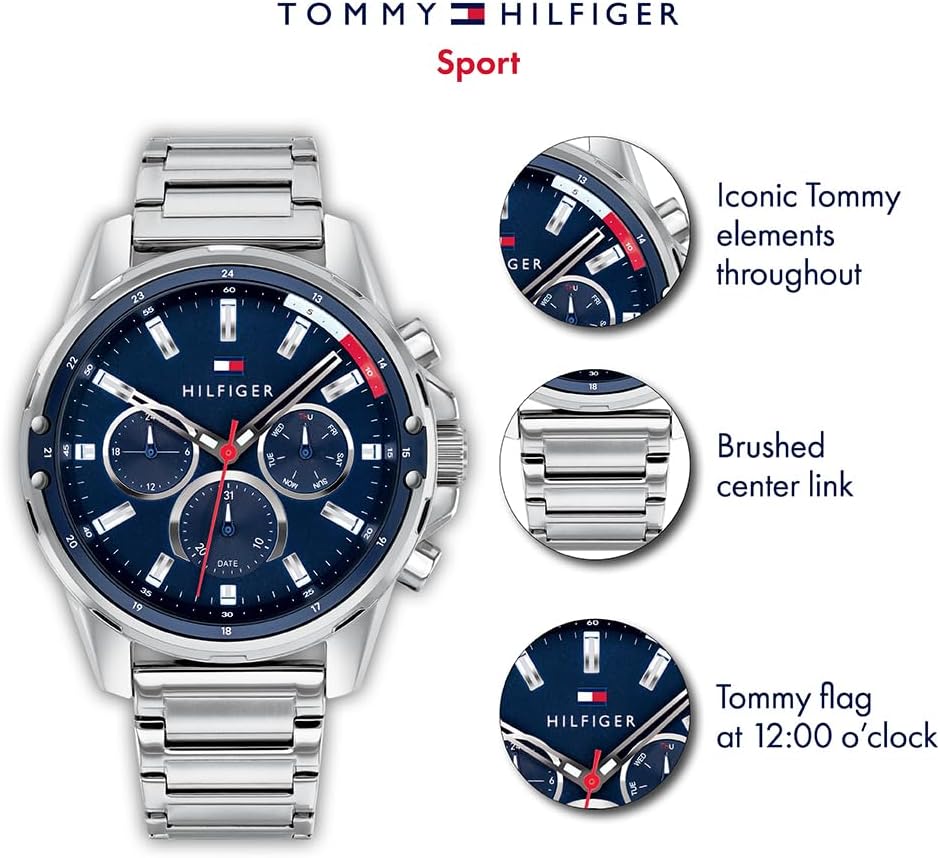 Tommy Hilfiger Multi-wijzerplaat kwarts horloge voor heren roestvrij stalen armband