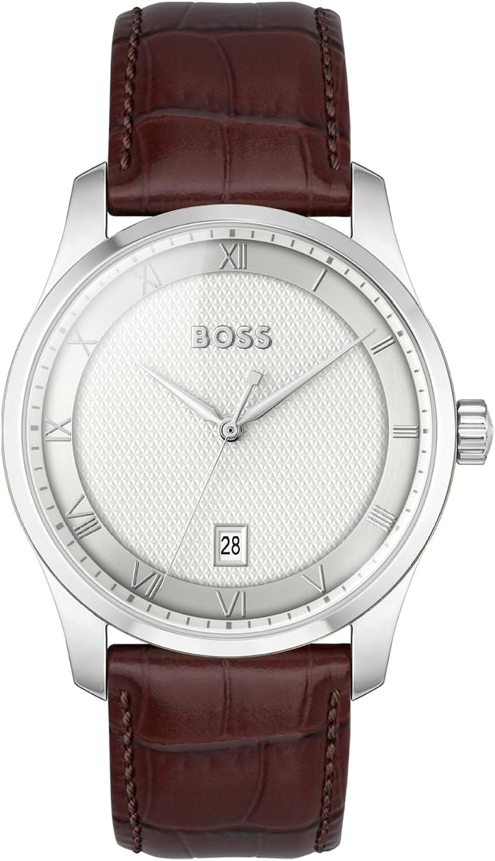 BOSS Analoog kwartshorloge voor heren uit de PRINCIPLE-collectie met leren of roestvrijstalen band, verkrijgbaar in zwart, Brown, blauw, Green en Grey