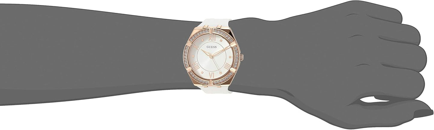 GUESS Blauw + Rose Goud-Tone Crystal Siliconen Horloge