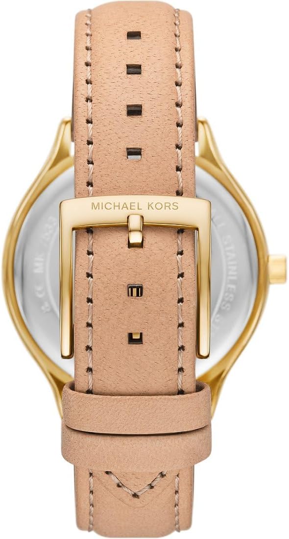 Michael Kors Slim Runway Horloge voor dames, 38mm Driehandig kwartsuurwerk met lederen horlogeband