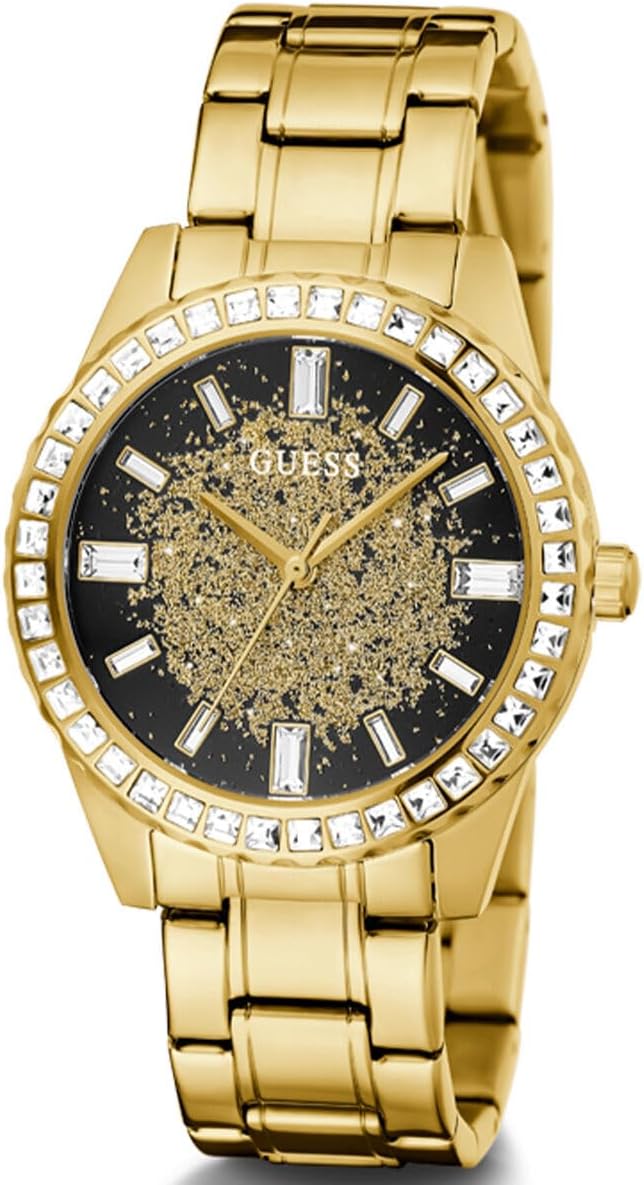 GUESS Dames sport glitter & kristal 38mm horloge, Goud-Toon/Zwart, one, armband