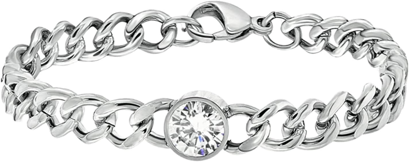Dames stalen armband met roze zirkonia - armband - staal - zilverkleurig - 18 cm - nikkelvrij
