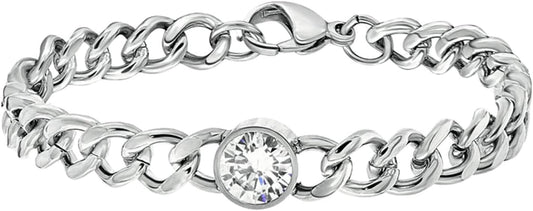 Dames stalen armband met roze zirkonia - armband - staal - zilverkleurig - 18 cm - nikkelvrij