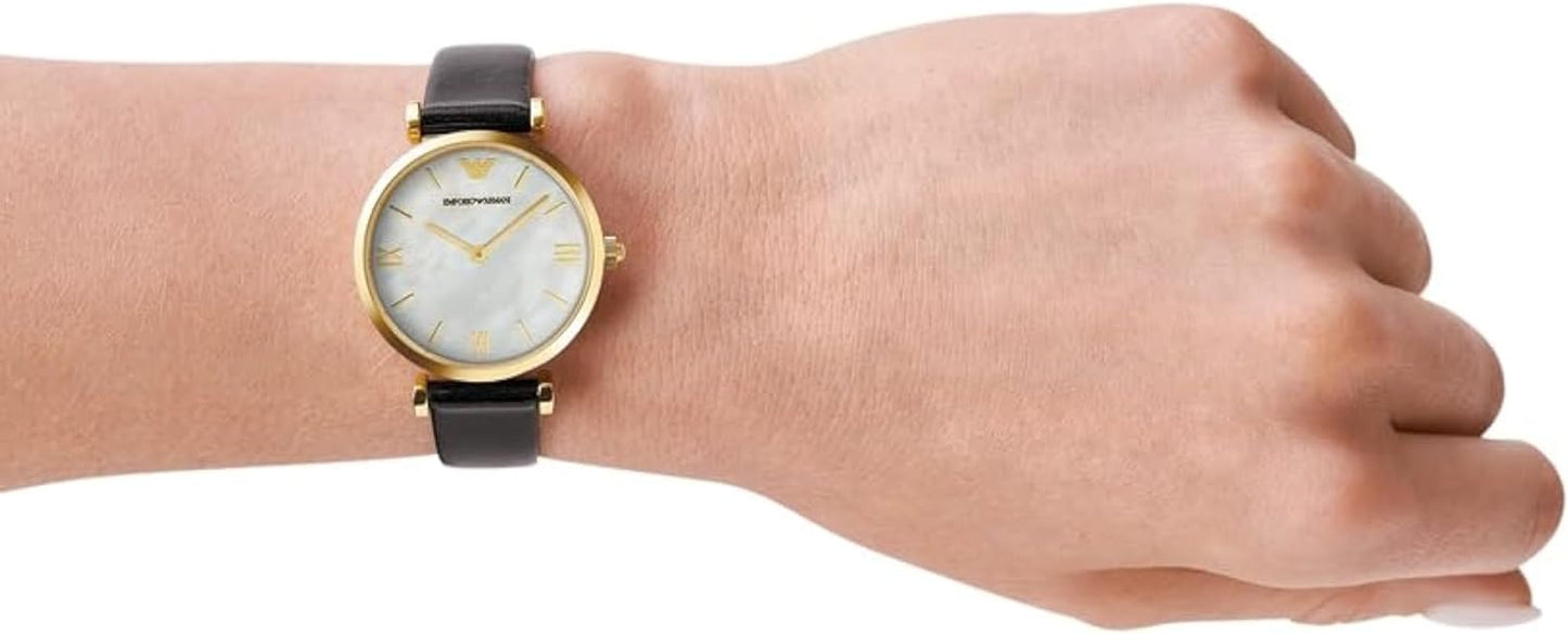 Emporio Armani dames met twee handblauwe lederen horloge