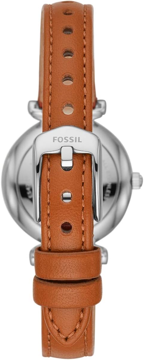 Fossil Carlie Mini horloge voor dames, Quartz uurwerk met roestvrij stalen of leren band, Bruin tanig