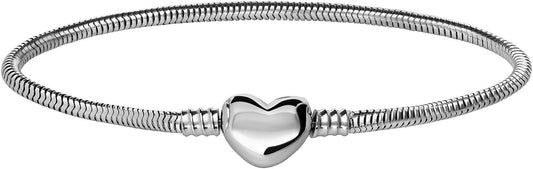 Dames stalen armband slang met hartsluiting - Armband - Staal - Zilverkleurig - 19 cm