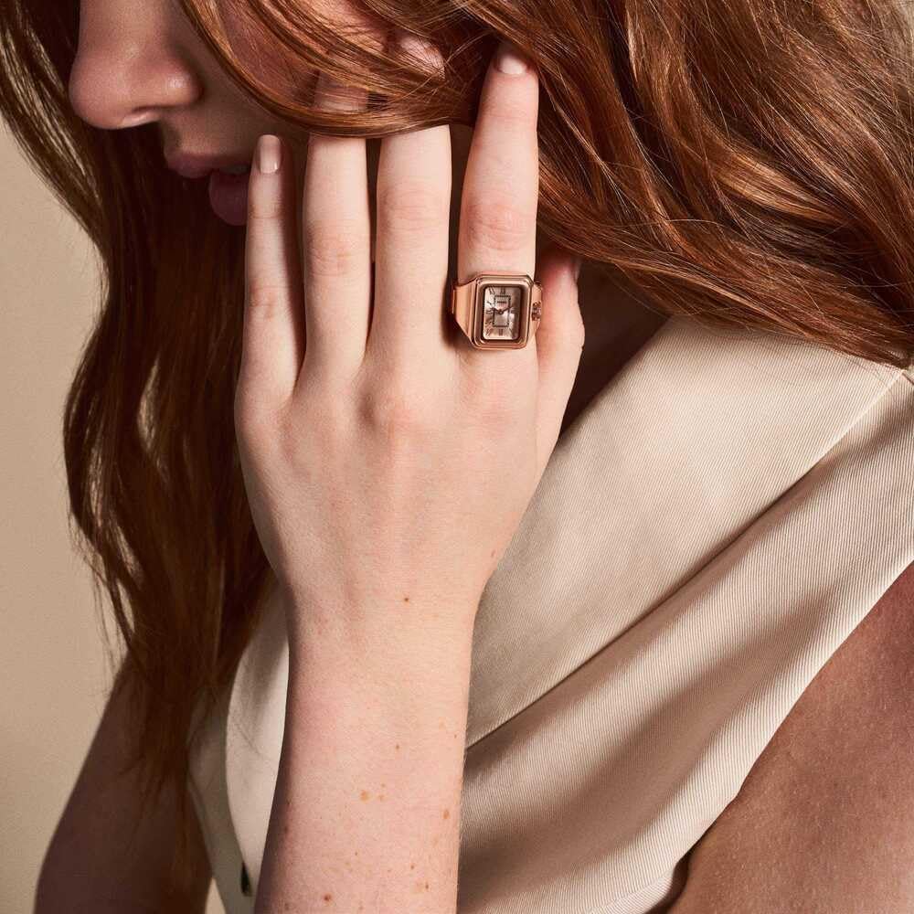 FOSSIL Raquel horloge ring voor dames, Quartz uurwerk met twee handen en roestvrij stalen band