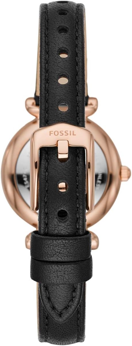Fossil Carlie Mini horloge voor dames, Quartz uurwerk met roestvrij stalen of leren band, Zwart