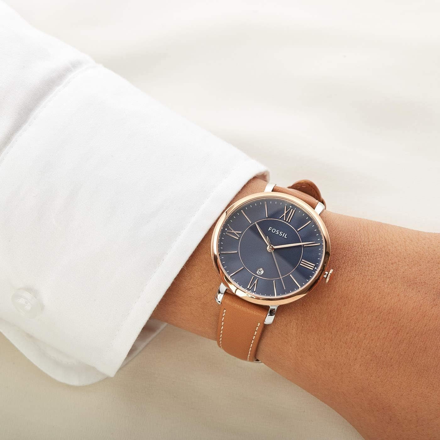 Fossil Jacqueline Watch for Women, Quartz movement with Stainless steel and leather Strap