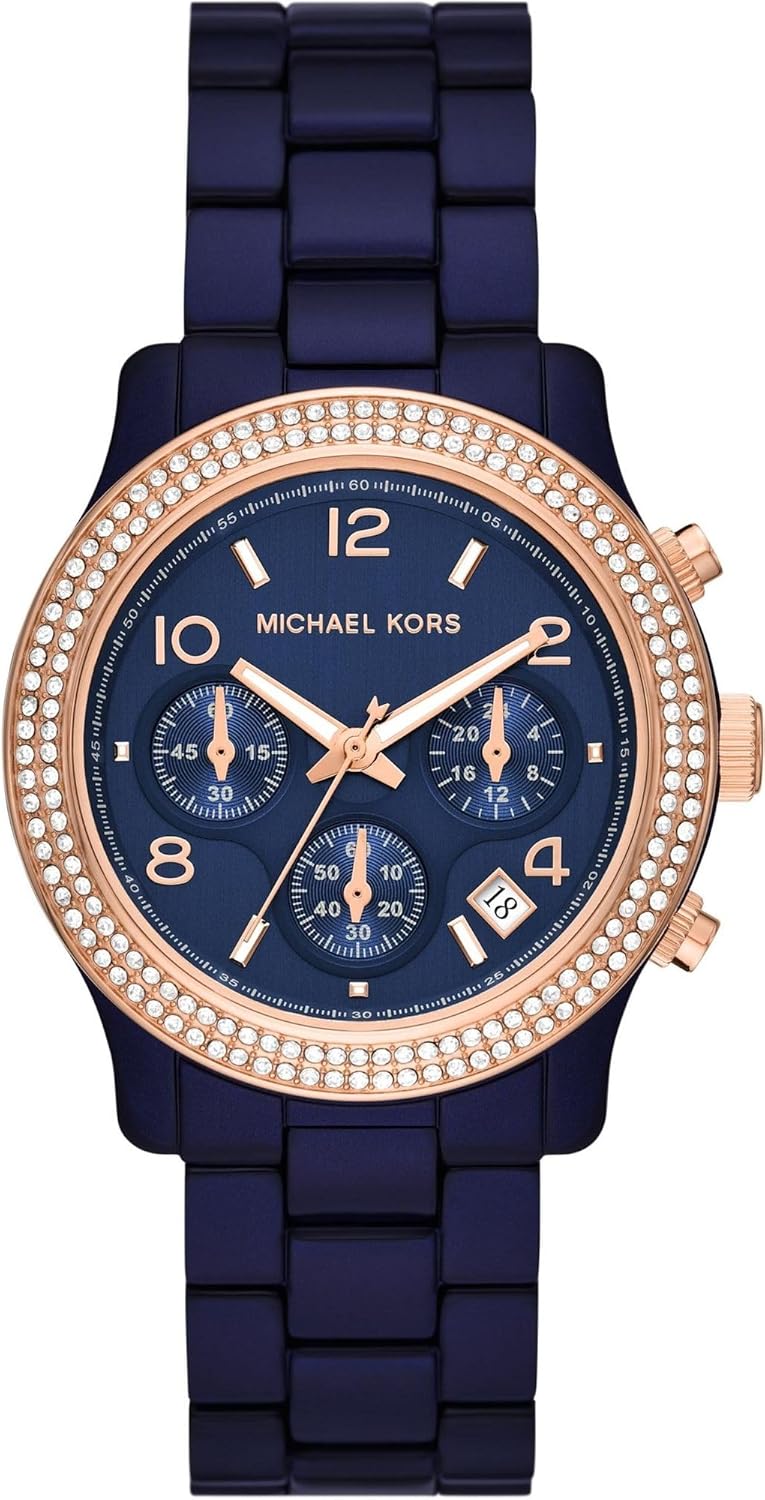 Michael Kors Horloge voor dames Runway, Chronograaf uurwerk, Roestvrij stalen horloge, 38mm kastgrootte
