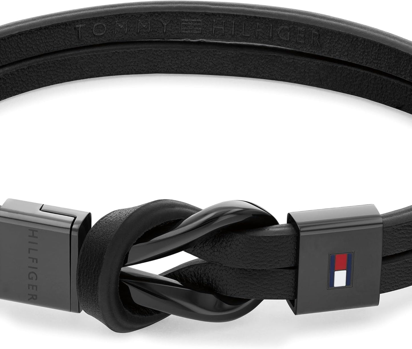Tommy Hilfiger Herren Armband aus Leder und Edelstahl in der Farbe Schwarz, Innenumfang: 19cm, 2790442