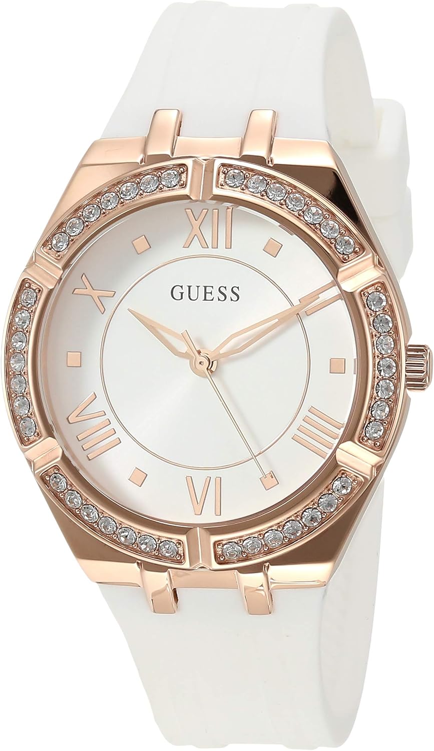 GUESS Blauw + Rose Goud-Tone Crystal Siliconen Horloge