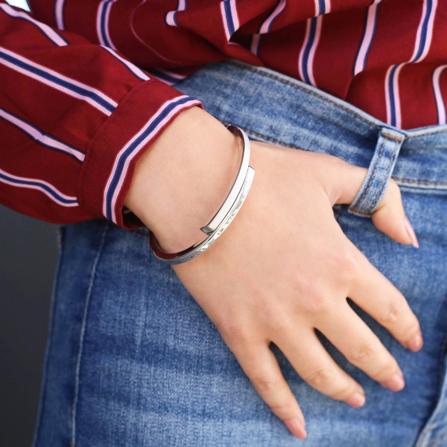 Dames Armband bangle mat/glans - Echt Zilver - Armband - Cadeau - Stijlvol - Zilverkleurig