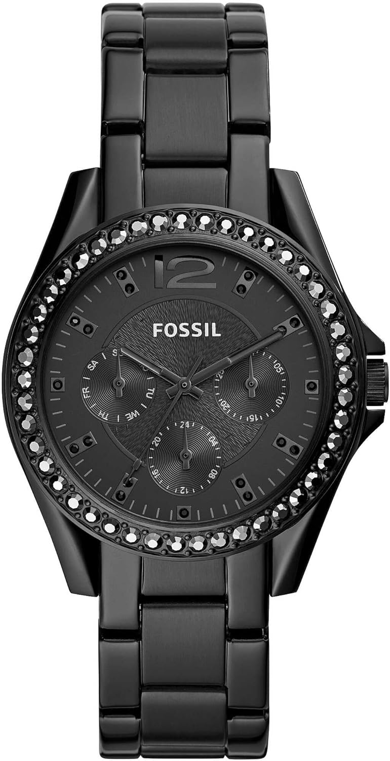 Fossil Riley horloge voor dames, chronograaf uurwerk met roestvrij stalen of leren band