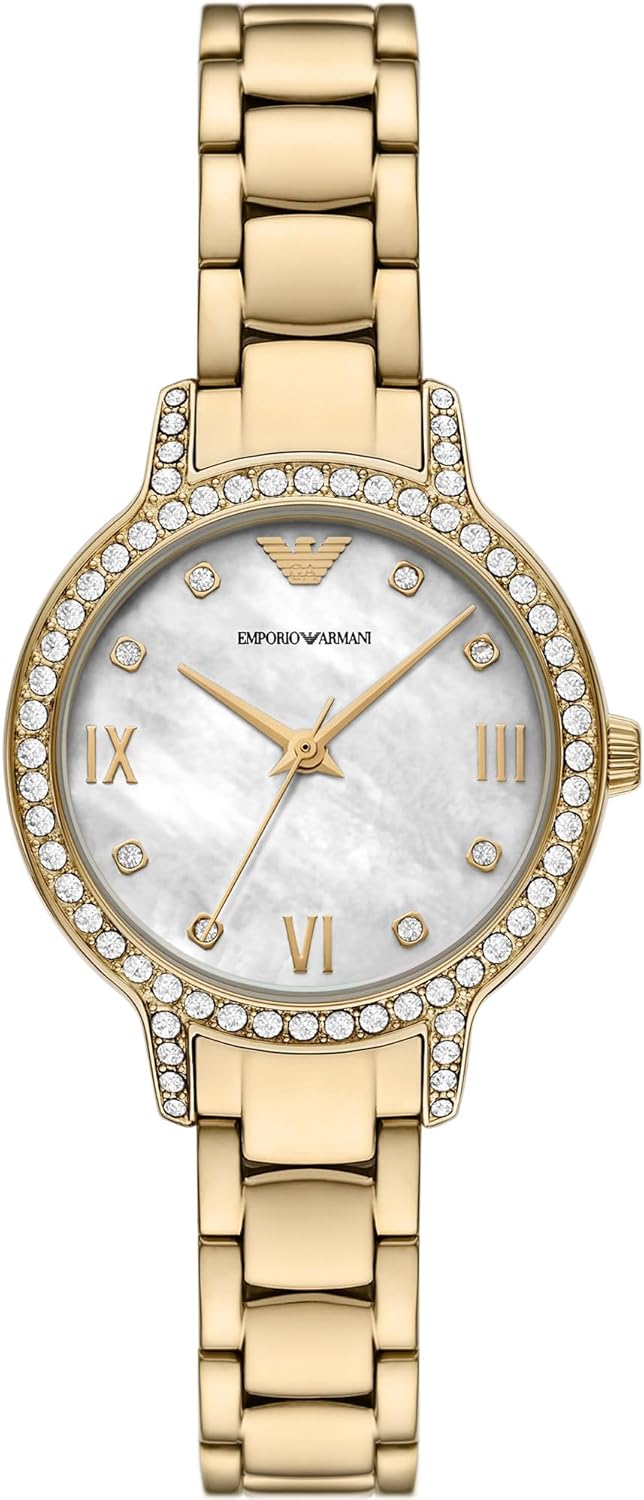 Emporio Armani Horloge Voor Dames, Driehandig Quartz uurwerk en 32mm kastmaat met roestvrij stalen, lederen of siliconen band