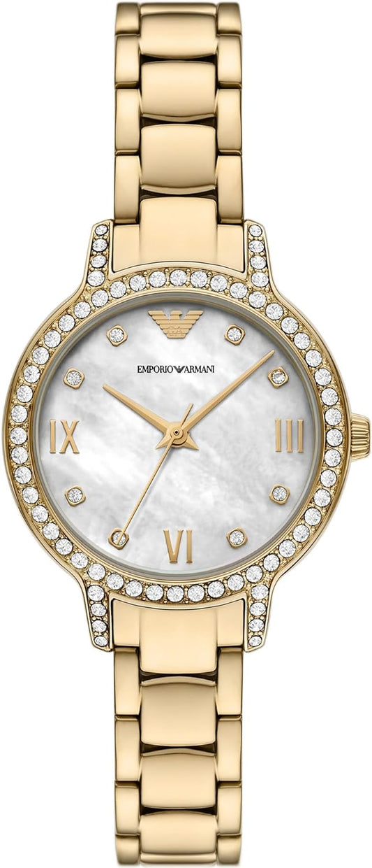 Emporio Armani Horloge Voor Dames, Driehandig Quartz uurwerk en 32mm kastmaat met roestvrij stalen, lederen of siliconen band