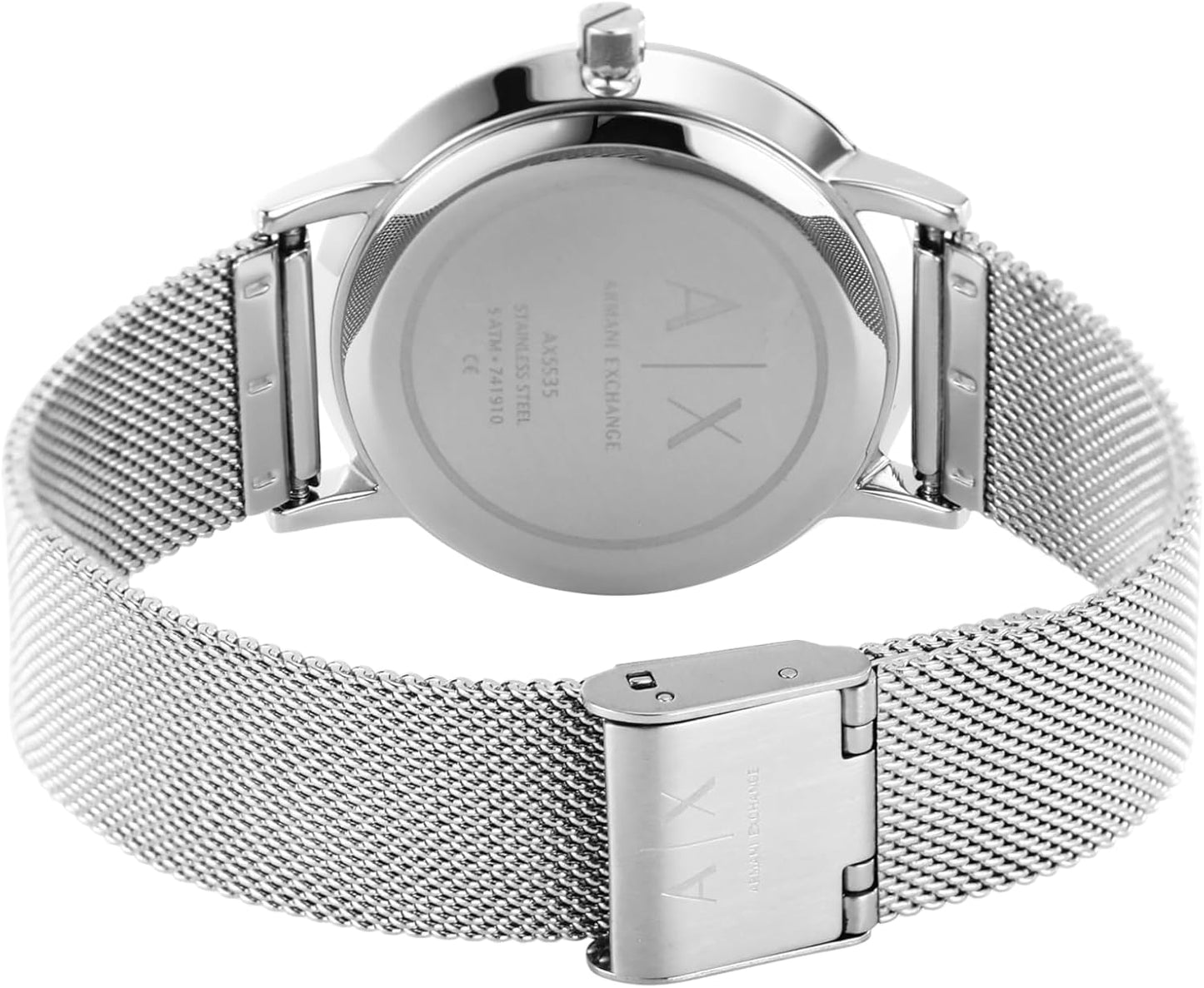 Armani Exchange Roestvrij stalen dameshorloge met drie wijzers, 36 mm behuizingsgrootte, roestvrijstalen mesh-armband