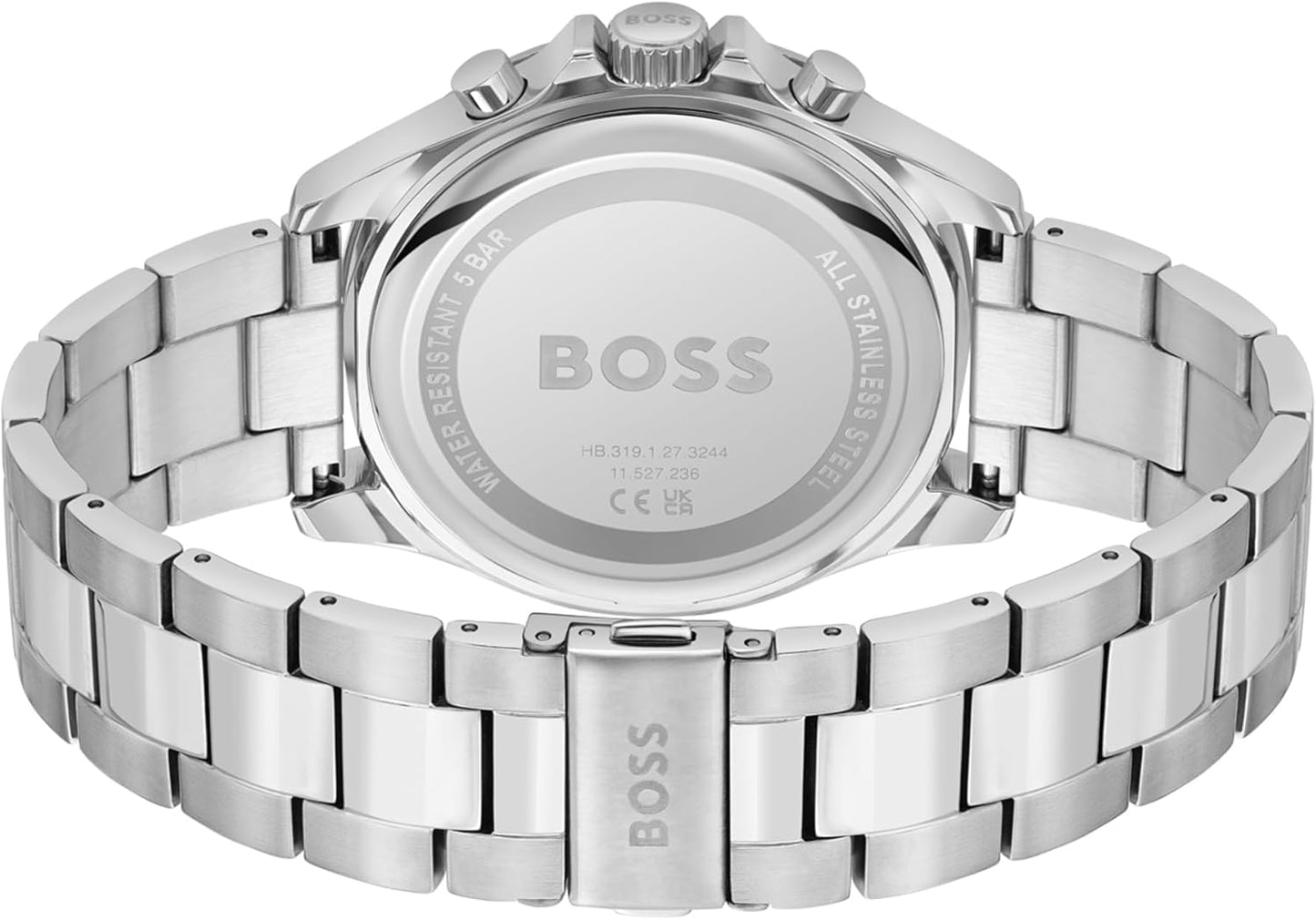 BOSS Troper Collection Heren Quartz Chronograaf Horloge met Zilveren Roestvrij Stalen Band - 1514108, Voorverpakt Assortiment, Voorverpakt assortiment, armband