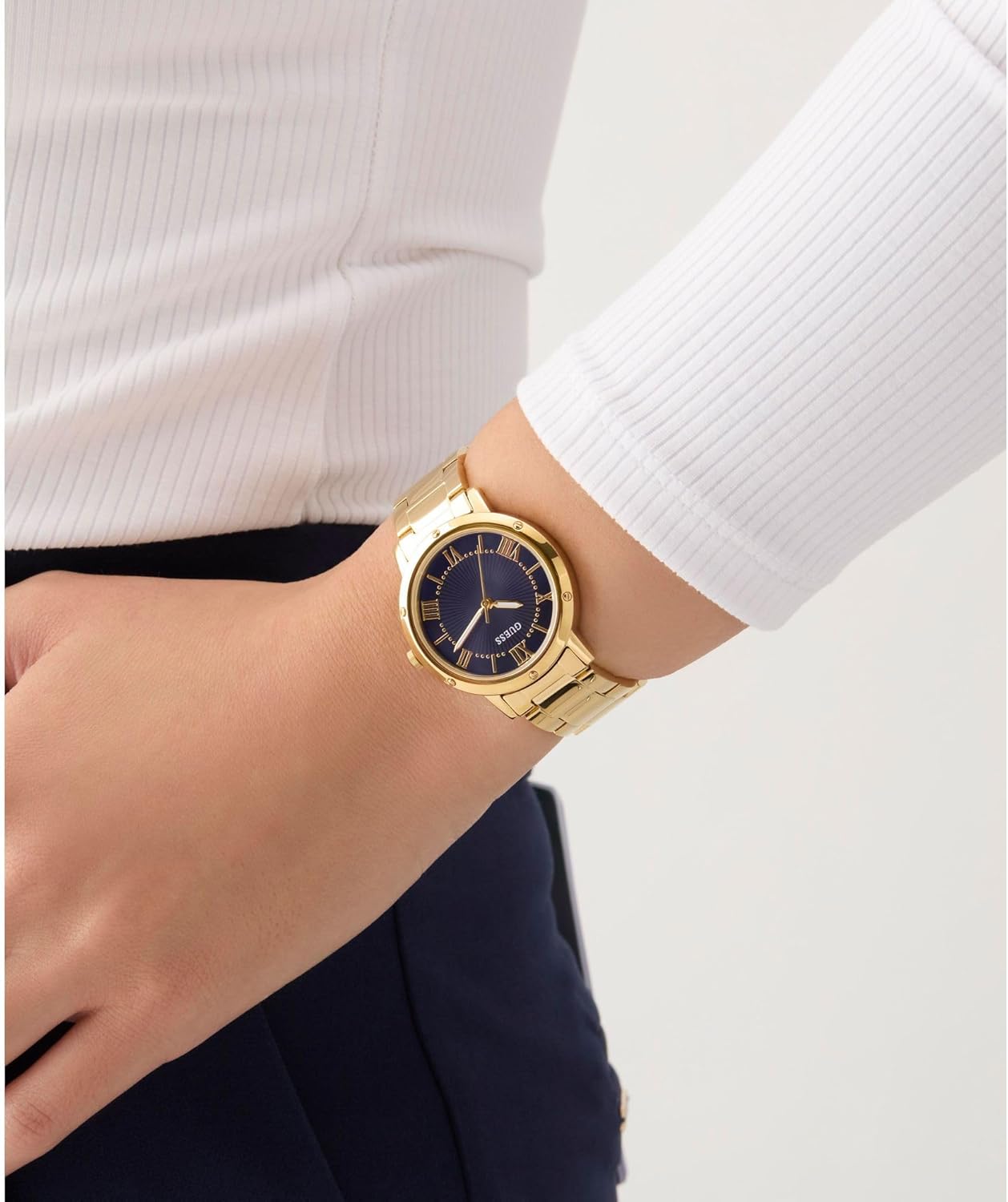 GUESS Dameshorloge polshorloge Dawn GW0404L4 roestvrij staal goud, blauw, Modern