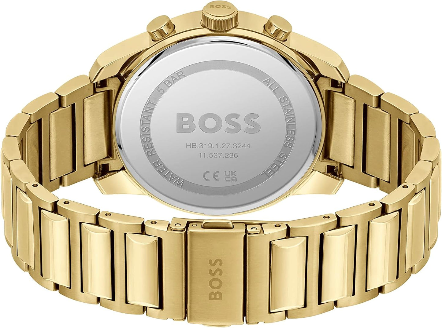 BOSS Chronograaf Quartz Horloge voor Mannen met Goud Gekleurde Roestvrij Staal Armband - 1514006, Zwart, armband