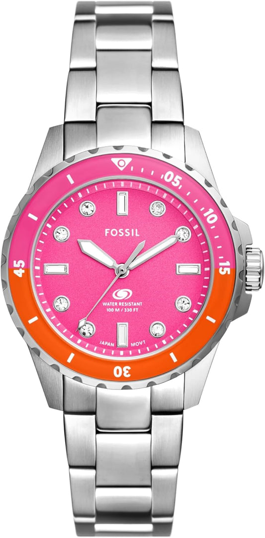 Fossil Blue dive Watch for Women, Quartz movement with Stainless steel or Leather Strap