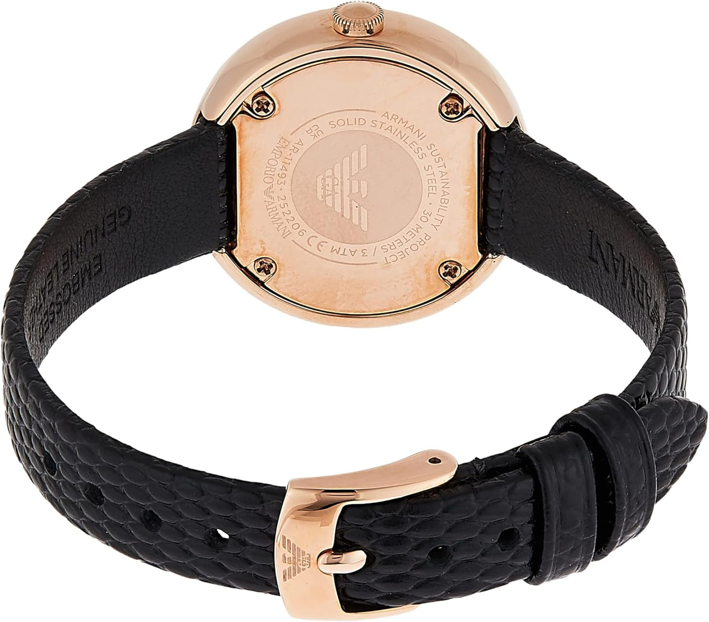 Emporio Armani Zwart Leren Horloge met Twee Wijzers