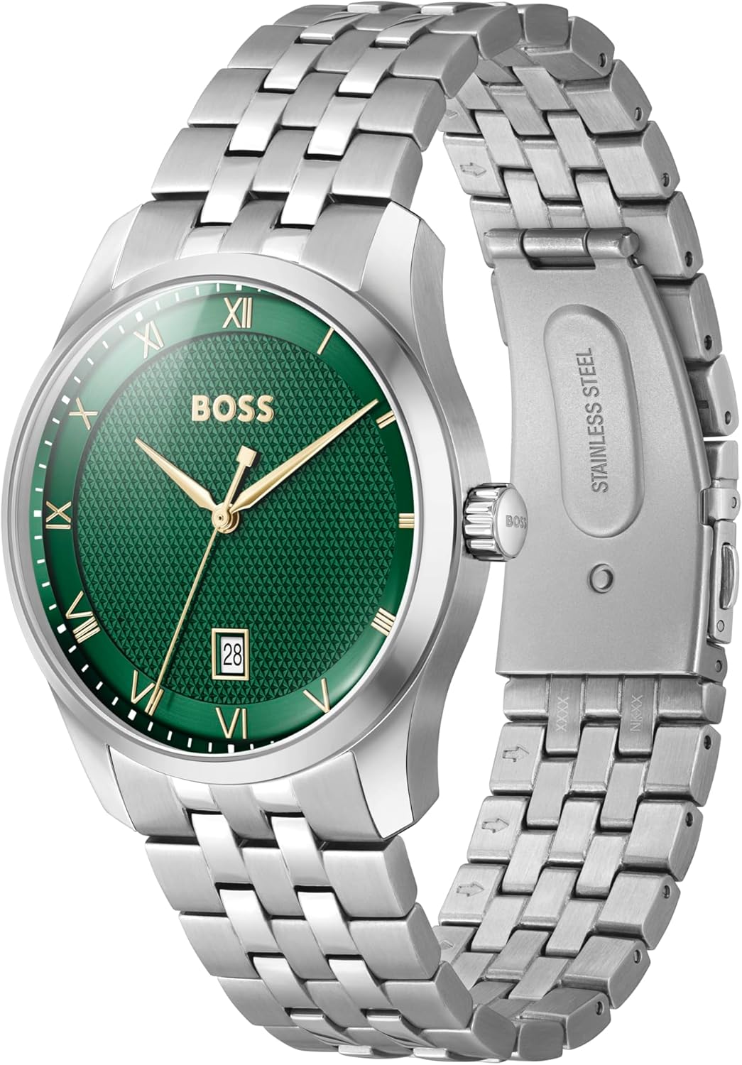 BOSS Analoog kwartshorloge voor heren uit de PRINCIPLE-collectie met leren of roestvrijstalen band, verkrijgbaar in zwart, Brown, blauw, Green en Grey