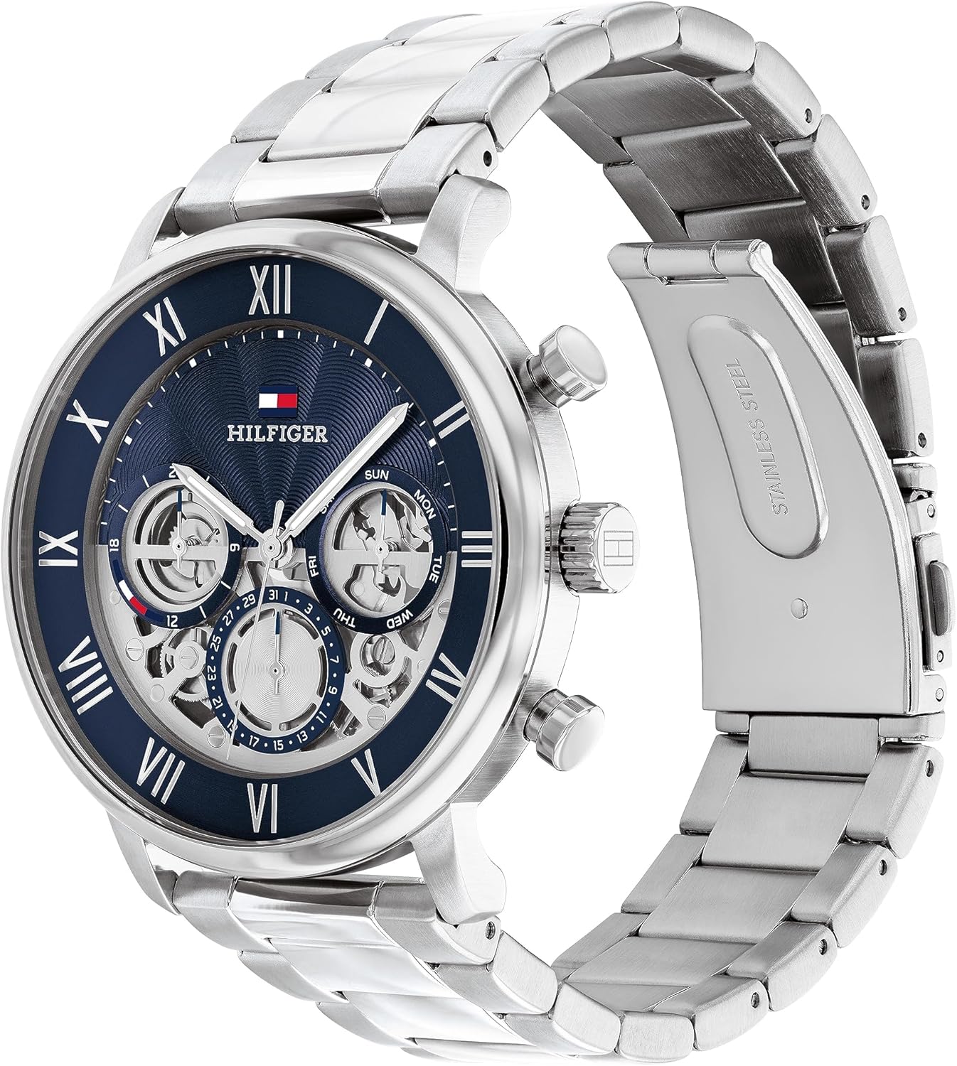 Tommy Hilfiger Analoog multifunctioneel kwartshorloge voor heren met zilveren roestvrijstalen armband - 1710569, Zilver, armband