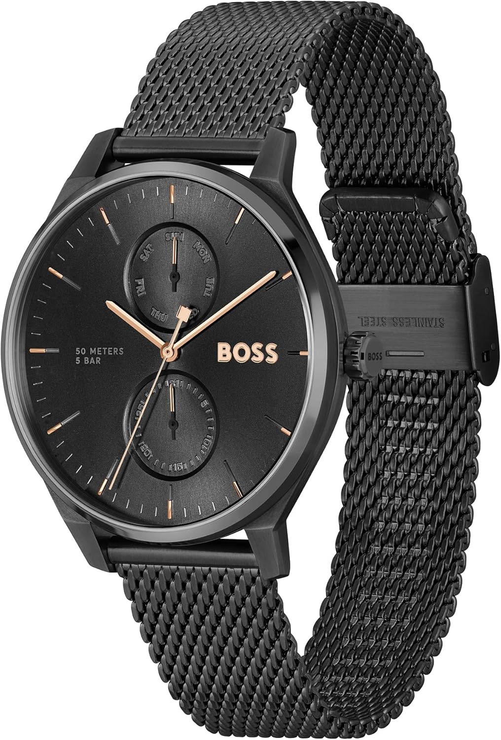 BOSS 1514105 Multifunctioneel analoog kwartshorloge voor heren, TYLER collectie met zwarte roestvrijstalen band, modern, Modern