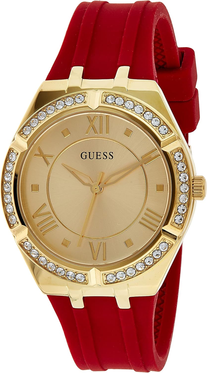 GUESS Blauw + Rose Goud-Tone Crystal Siliconen Horloge