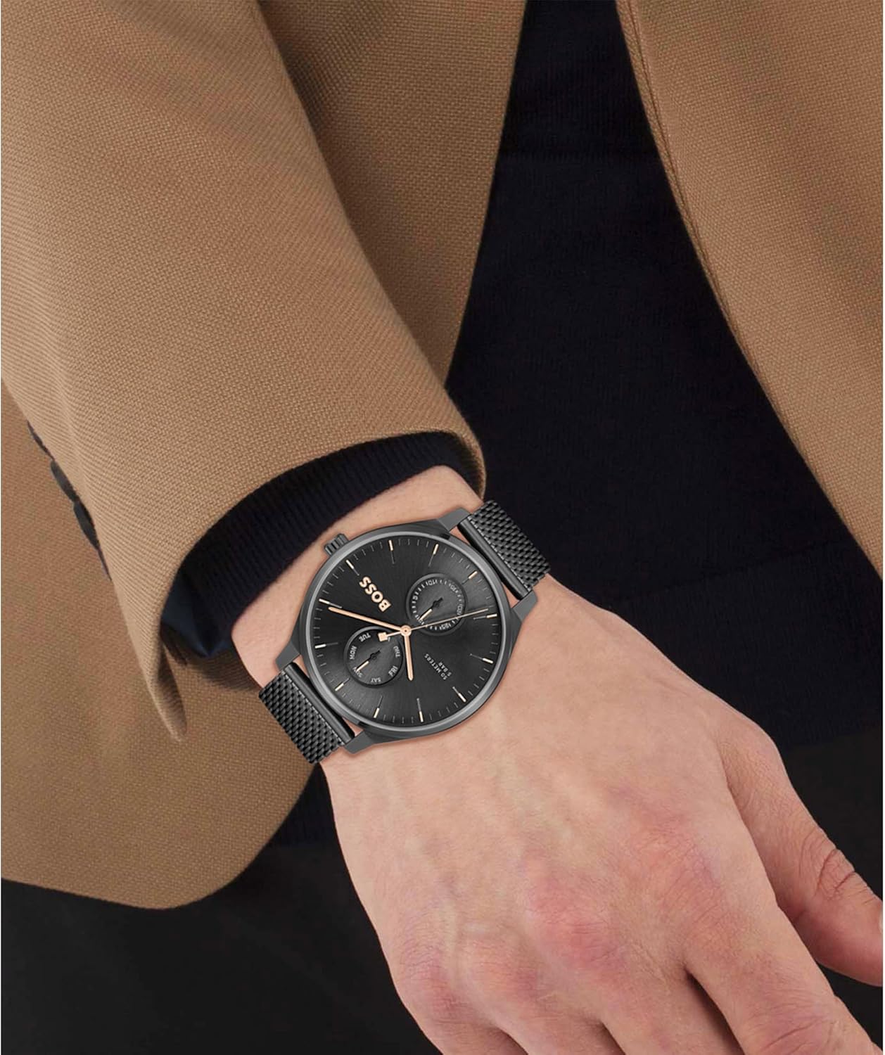 BOSS 1514105 Multifunctioneel analoog kwartshorloge voor heren, TYLER collectie met zwarte roestvrijstalen band, modern, Modern