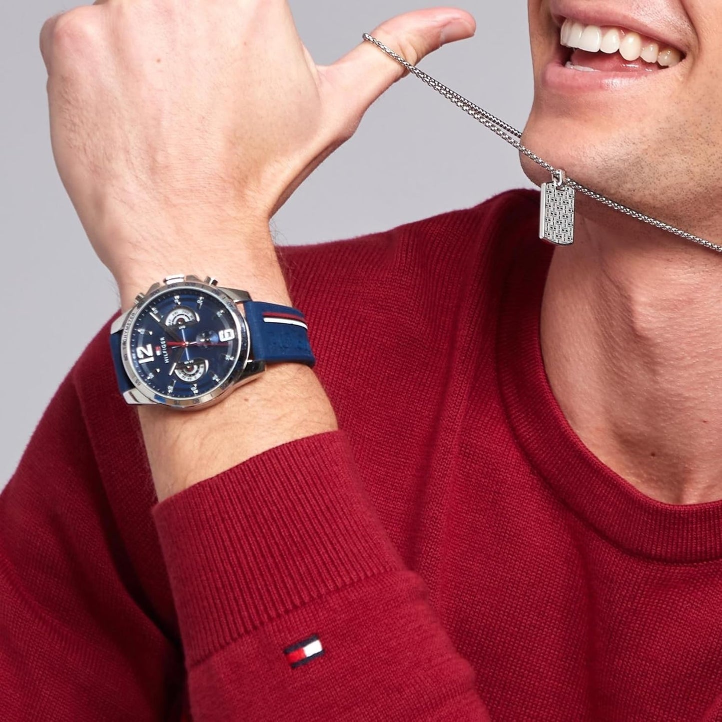 Tommy Hilfiger Unisex multi-wijzerplaat kwarts horloge met siliconen armband 1791476